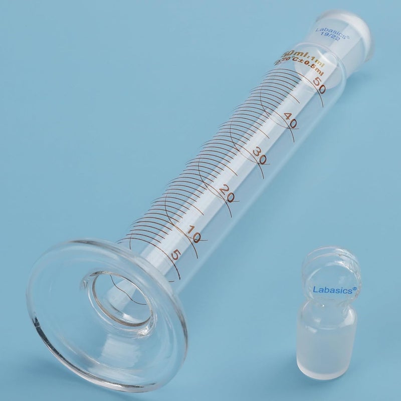 Labasics Graduated Cylinder with Stopper, 50 ml Borosilicate Glass Measuring Cylinder with 19/22 Standard Ground Joint Stopper, Durable Laboratory Glassware for Accurate Liquid Measurement - Image 5